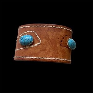 Leather Blue Art Glass Bracelet #7048